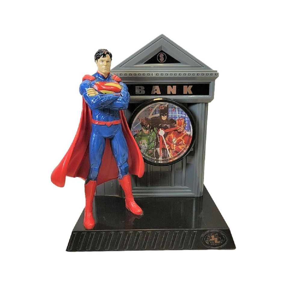 DC Comics Justice League Superman Alarm‎ Clock Coin Bank Limited Edition 8" NIB